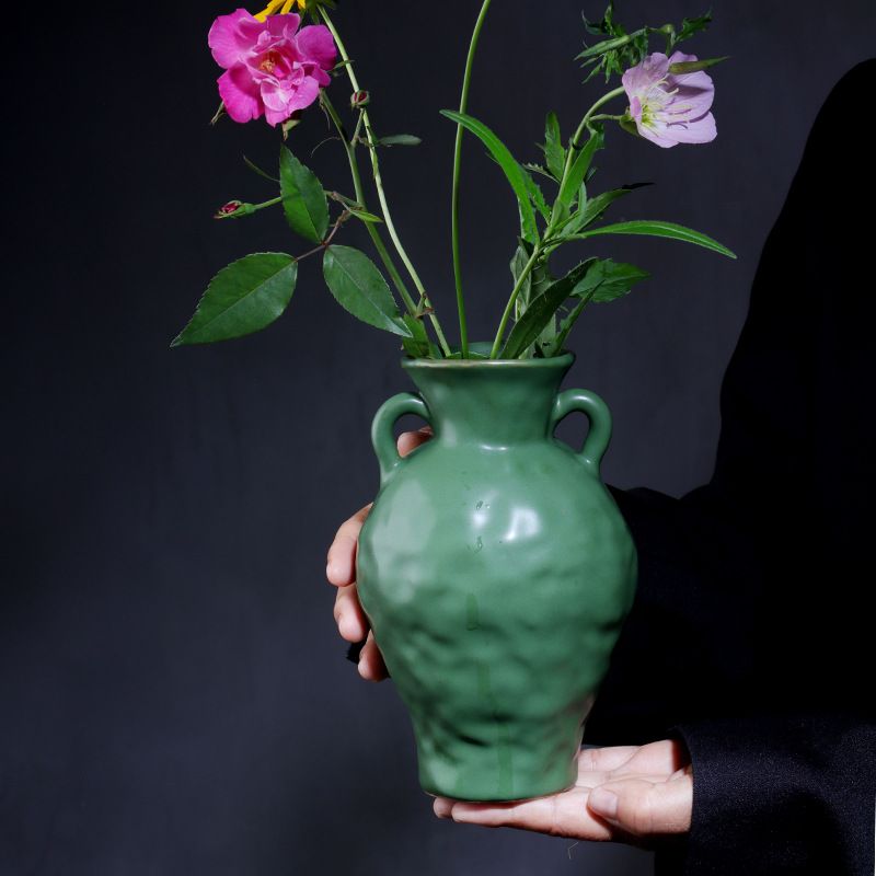 景德镇家用陶瓷花瓶新中式水培花器家居茶室禅意双耳花插礼物