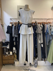 夏季新款韩版搭配腰包后抽绳设计套头背心+高腰橡筋阔腿长裤套装