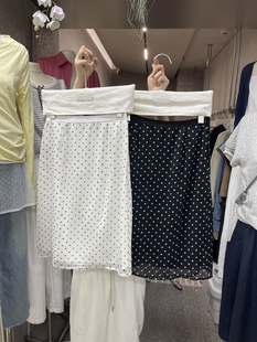 韩国东大门2024年早春新款 净色波点印花气质显瘦减龄橡筋高腰半裙