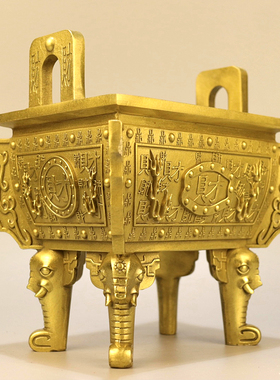 纯铜招财四方纳财象鼻鼎中式摆件