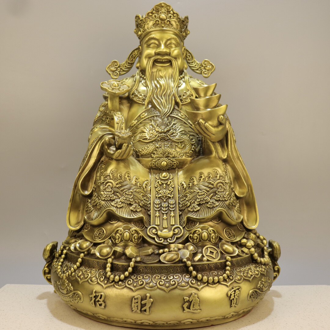精工纯铜文财神爷坐像大号如意财神聚宝盆财帛星君比干家里供奉像