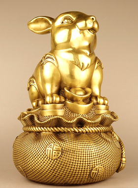 纯铜招财黄金袋生肖兔存钱储蓄罐
