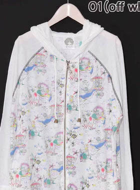 scolar丝柯乐  白色前后海底世界印花连帽拉链卫衣外套  152356
