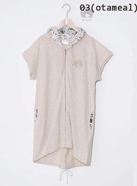 scolar丝柯乐 纯色娃娃头短袖连帽拉链中长款T恤卫衣外套  161373