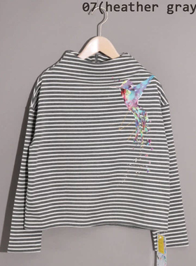 scolar丝柯乐 条纹前印花鸟高领长袖T恤  153322