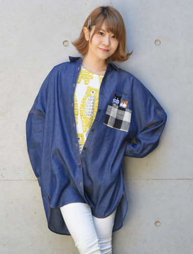 丝柯乐卡通图案猫咪长袖衬衫
