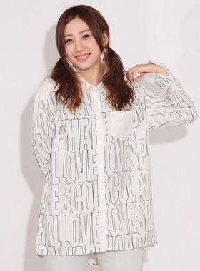 scolar女装  空心字母印花中长长袖衬衫  153400