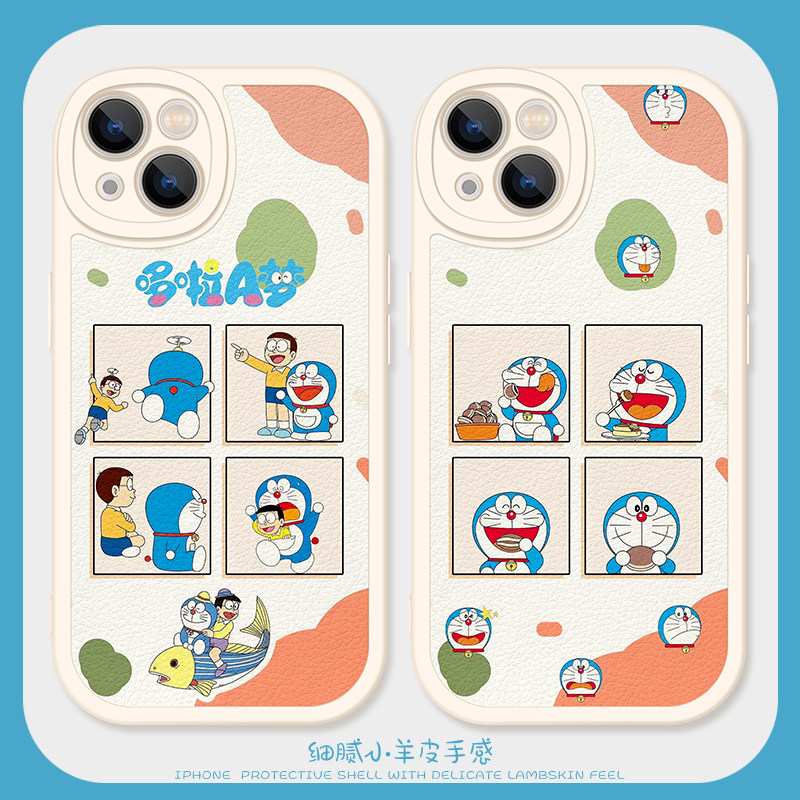 蓝胖子适用iPhone15手机壳12promax硅胶苹果14小羊皮11新款13卡通xsmax趣味xr情侣x大雄7plus叮当猫8p女生i6s