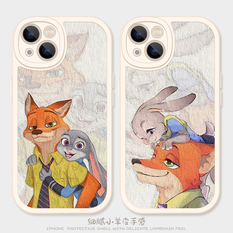 疯狂动物城适用iPhone14手机壳苹果15promax可爱13/12情侣11创意xsmax油画风xr女mini新款7/8plus小羊皮6s软
