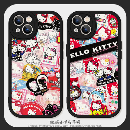 HelloKitty猫咪联名适用iPhone12Promax手机壳苹果15硅胶11新款14小羊皮13卡通华为nova7se女生OPPOreno8可爱