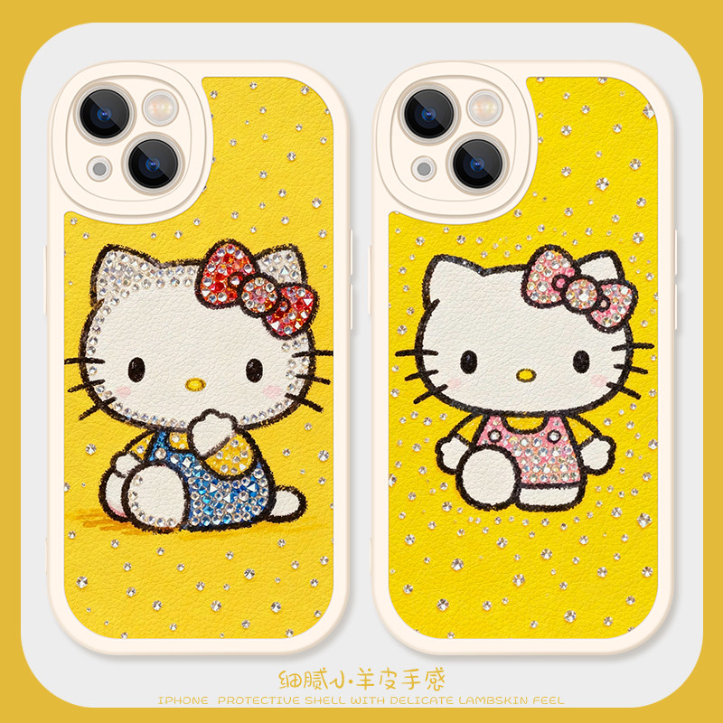 钻石猫咪适用iPhone12promax手机壳苹果17硅胶11新款13卡通14小羊皮15可爱16女生vivos30promini新款7超火se3
