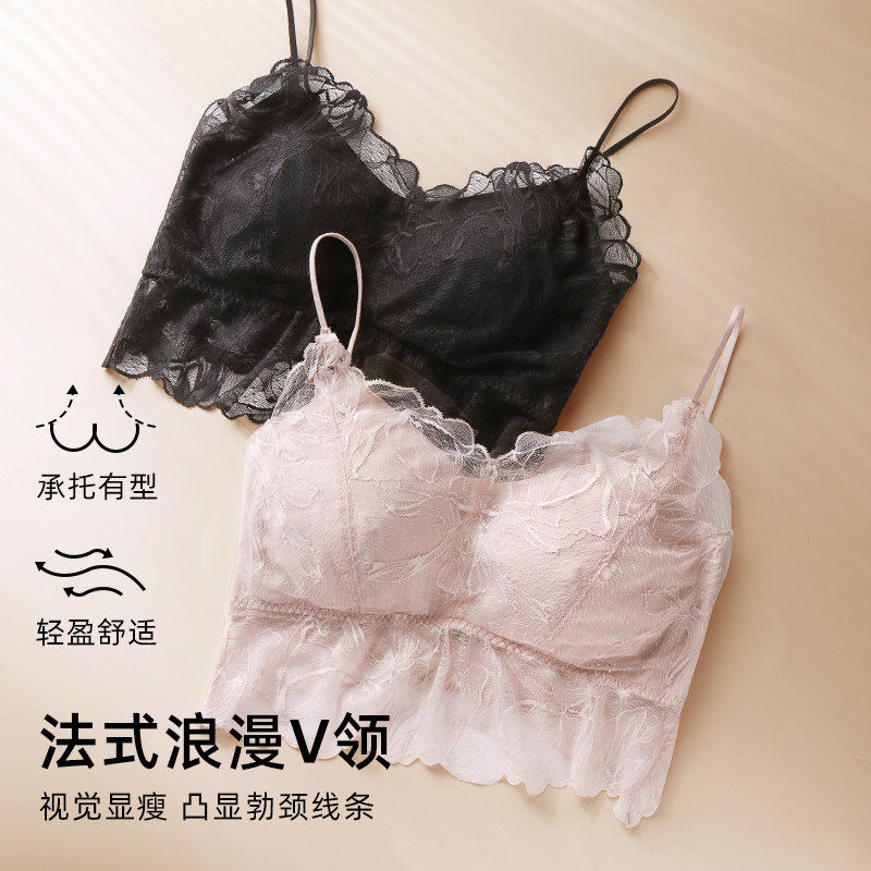 美奈川夏季新款抹胸式防走光文胸聚拢防下垂法式蕾丝美背吊带内衣