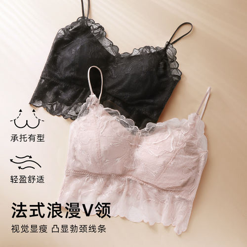 美奈川夏季新款抹胸式防走光文胸聚拢防下垂法式蕾丝美背吊带内衣