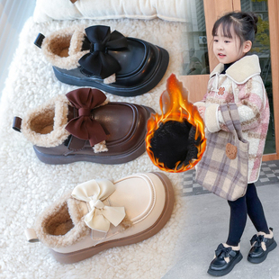 复古蝴蝶结小皮鞋儿童鞋子女童公主鞋大棉鞋2025新款冬鞋女宝宝鞋