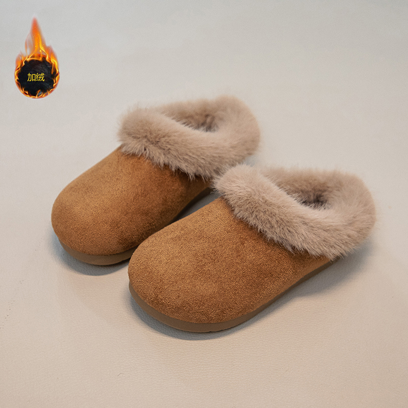 毛毛拖鞋儿童鞋子女宝宝博肯一脚蹬宝宝鞋2025洋气小女孩冬鞋洋气