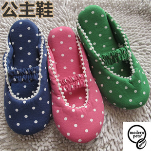 促外贸日单新款 儿童家居地板软底拖鞋 可爱公主舞鞋 全棉小圆点女