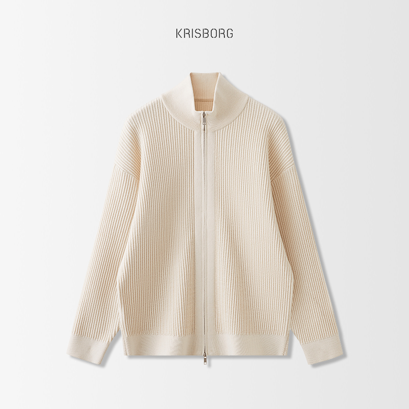 竖纹细坑条肌理感双拉链设计