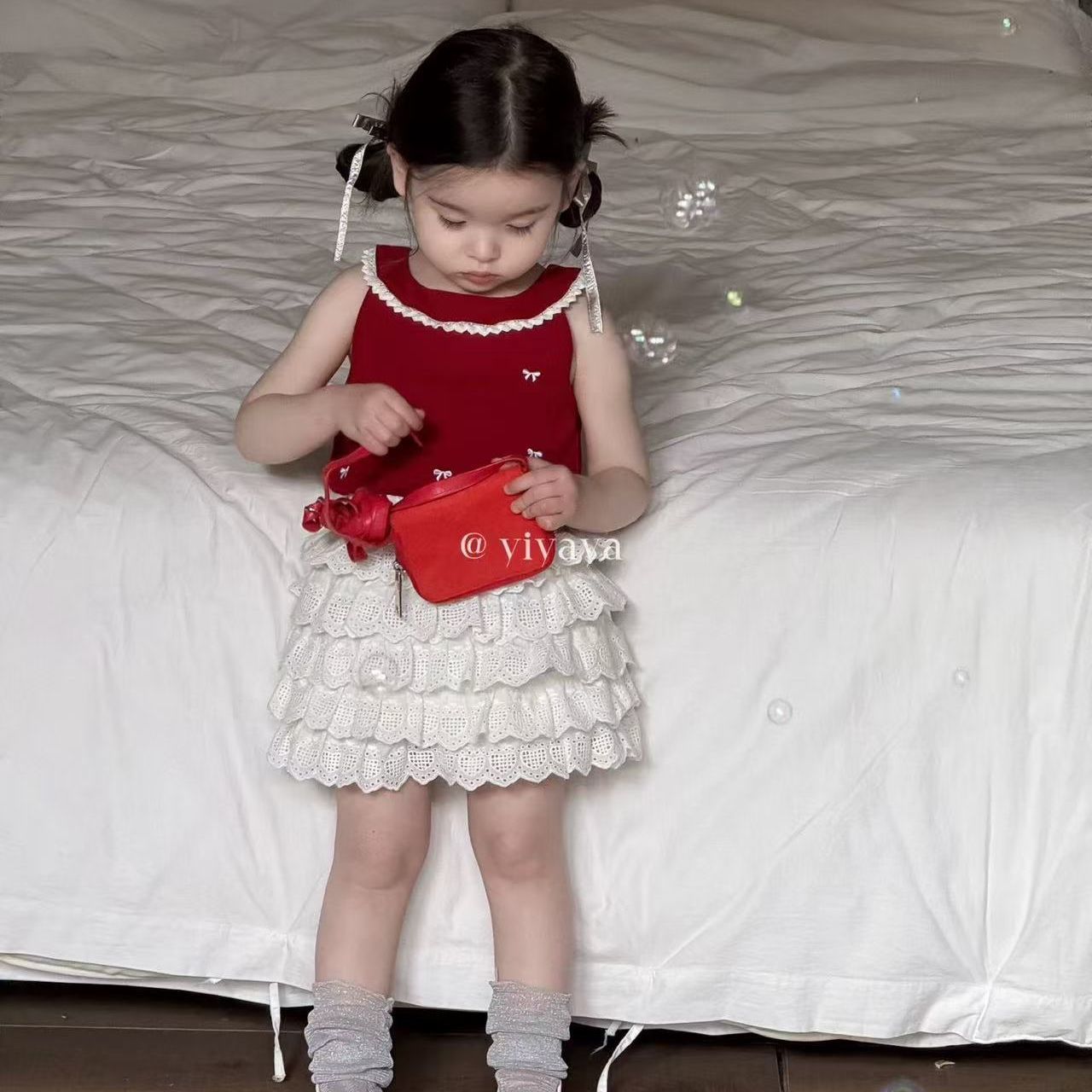 女童背心韩版套装2025洋气夏季新款公主风甜美蝴蝶结儿童两件套