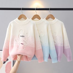 秋冬儿童毛衣圆领大童学生女童针织保暖加绒加厚