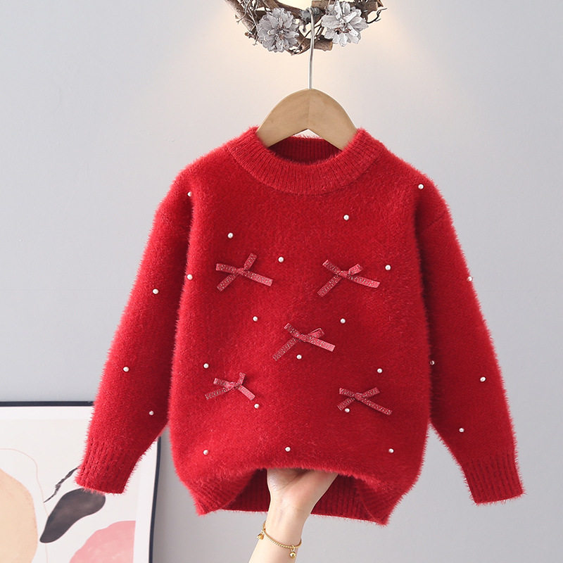 女童红色毛衣女宝宝新年衣服洋气儿童冬季洋气时髦上衣内搭水貂绒,童装/婴儿装/亲子装,毛衣/针织衫,淘宝优惠券,粉丝福利购,淘宝优惠卷