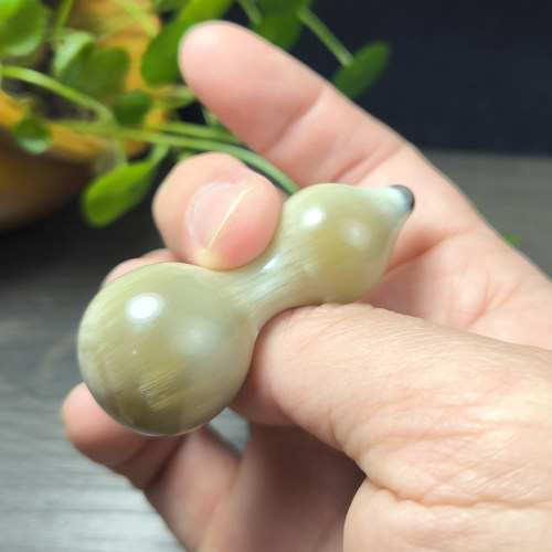 天然羊角白牦牛角葫芦文玩把件