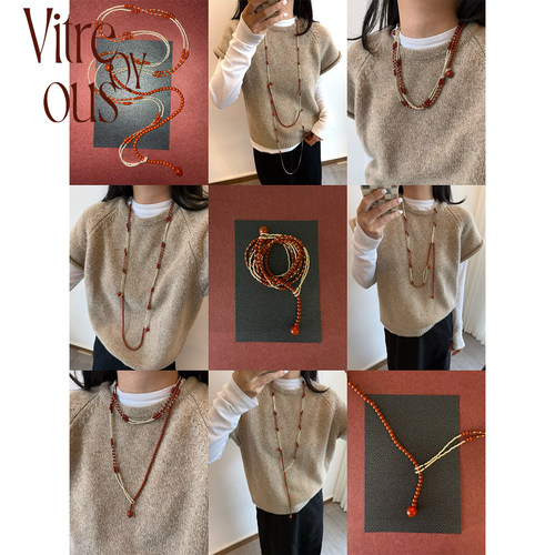 VITREQYOUS 红石民族复古新年红多种穿戴毛衣链小众设计长链