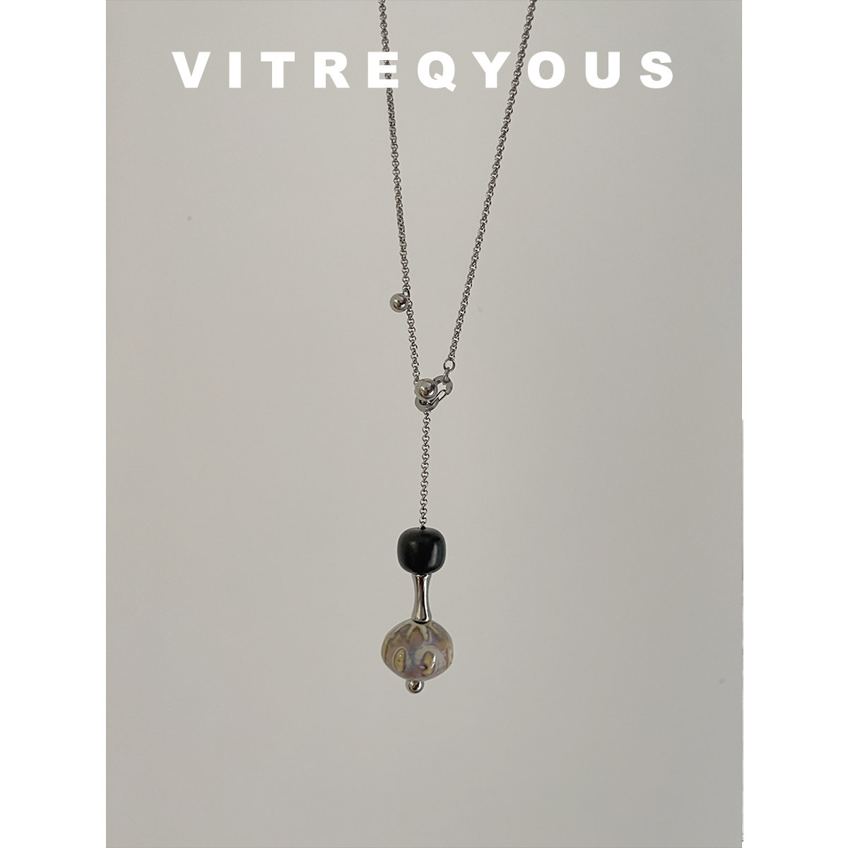 VITREQYOUS 中古手工烧制陶瓷珠菩提无性别可调节长链小众项链