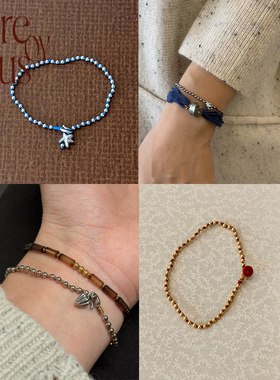 VITREQYOUS  简约基础款百搭手工编织圆珠蜡绳手链首饰