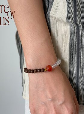 VITREQYOUS  中式金丝檀木红玛瑙奶白水晶低调百搭原创设计手链