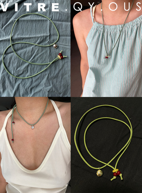VITRE.QY.ous 粉绿弹力绳可调节百搭长链银豆豆吊坠小众原创项链
