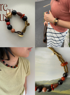 VITREQYOUS 「和美术馆」珊瑚玉无患子艺术中古感黑粉色原创饰品