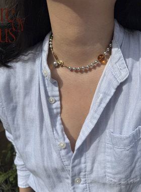 VITREQYOUS 施华洛银灰珍珠彩珠简约百搭原创小众手工串珠饰品