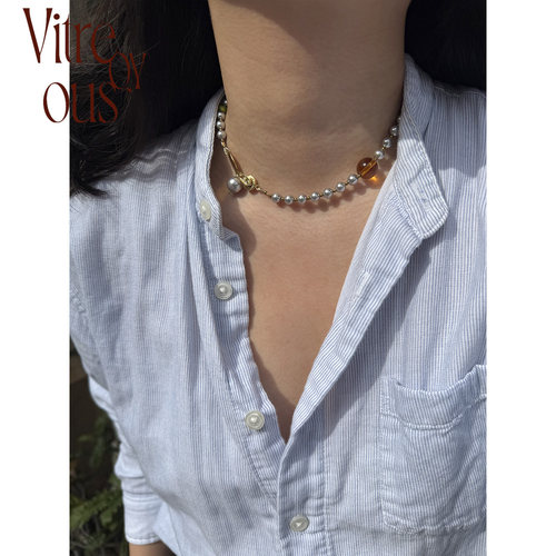 VITREQYOUS 施华洛银灰珍珠彩珠简约百搭原创小众手工串珠饰品