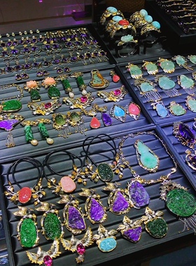 意大利工艺紫晶粉澳宝海纹石戒指