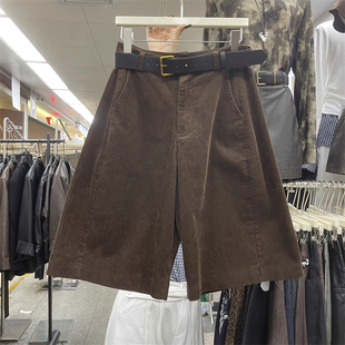 靴裤 高腰显瘦百搭休闲阔腿裤 女2025秋冬新款 复古咖色灯芯绒五分裤