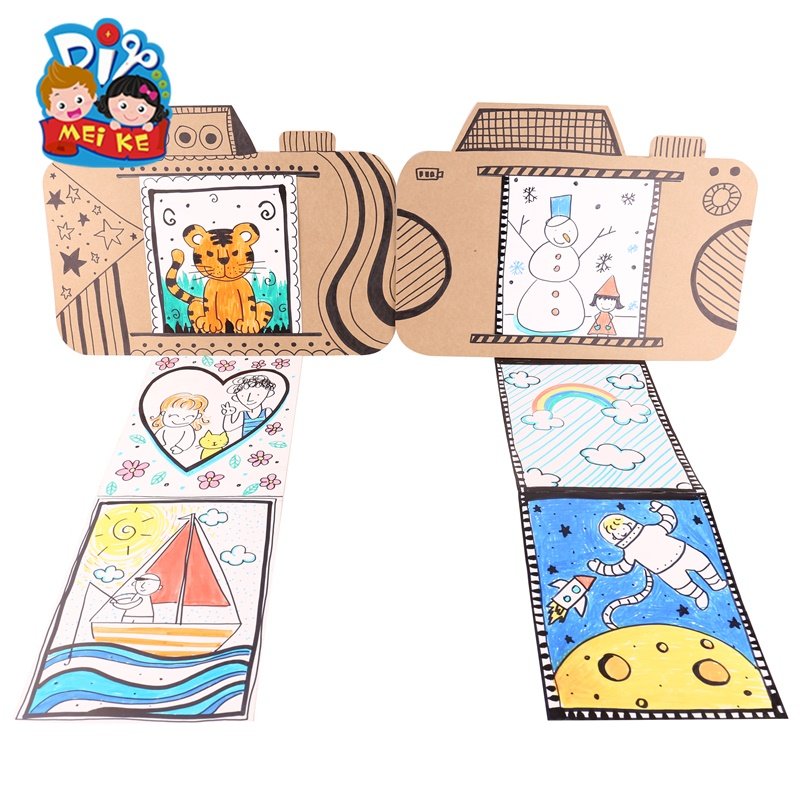 美可艺术大师儿童手工diy纸板照相机材料包美术涂色画材料包