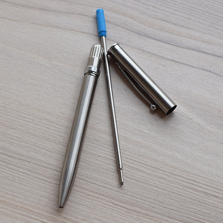 2 팩 회전식 스테인레스 스틸 볼펜 금속 펜 비즈니스 쓰기 펜 블루 블랙 유성 볼펜