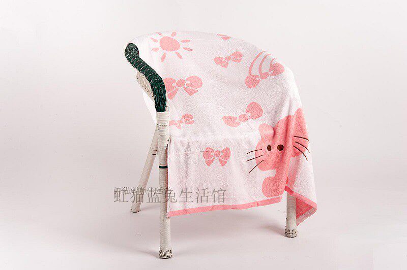 特价包邮天源家纺粉猫咪蓝嗨皮熊竹纤维柔软吸水儿童浴巾TDY-1405