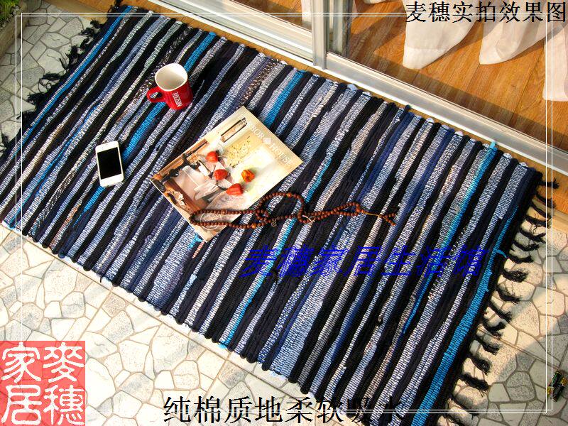 外单欧式纯棉布艺条纹地毯地垫门家用脚垫