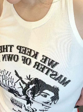 欧洲站女装新款辣妹内搭运动上衣女外穿潮流背心美式短款拼接无袖