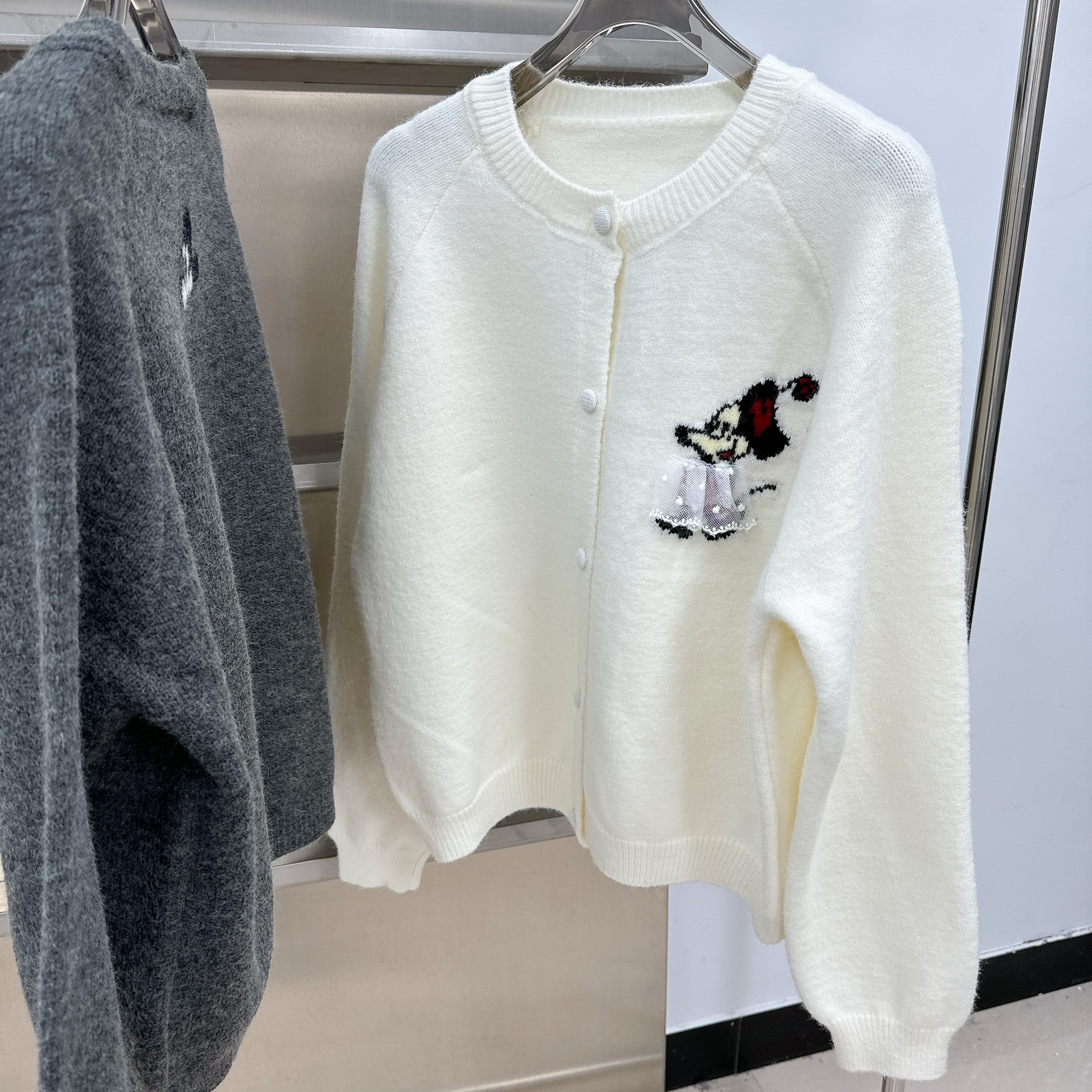 欧洲站女装新款针织衫毛衣卡通减龄提花蕾丝圆领套头开衫宽松显瘦