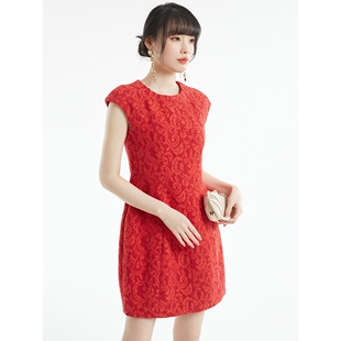 Outlets专柜正品 LL系列春装2023新款亮色衬肤修身显瘦高腰连衣裙