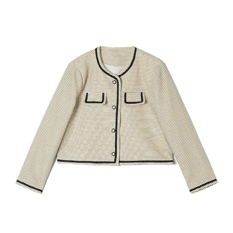 2026年春Outlets正品 高端WT系列名媛气质短款上衣条纹印花外套女