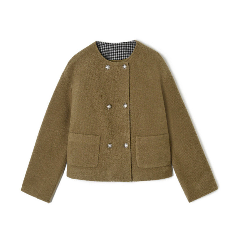 2025年冬Outlets正品 高端BY系列小个子双排扣时尚毛呢外套大衣女