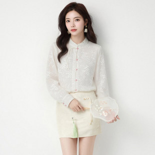 女 上衣国风立领衬衫 2026年春Outlets正品 高端YA系列暗纹提花长袖