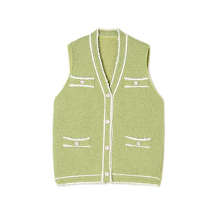 时尚 2025新款 通勤拼色上衣单排扣微弹马夹女 HG冬装 奥莱专柜正品