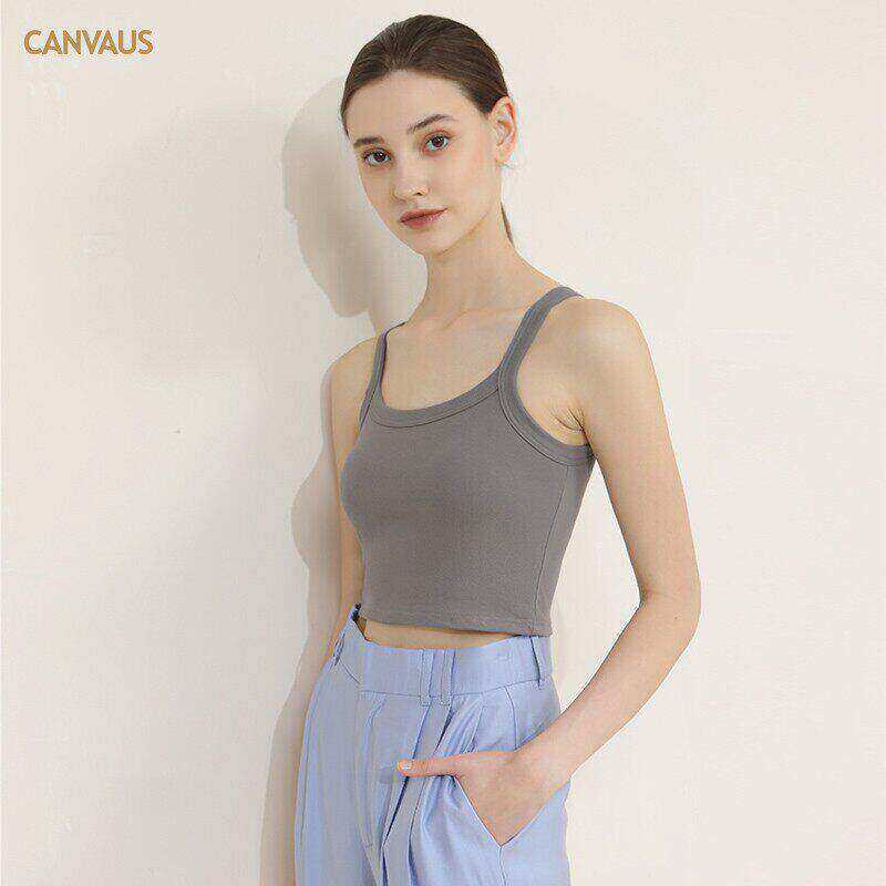 CANVAUS吊带背心女内搭夏季带胸垫短款修身打底圆领白色抹胸上衣