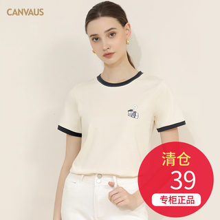 CANVAUS短袖T恤女夏季圆领印花宽松显瘦内搭外穿卡通小熊女上衣潮