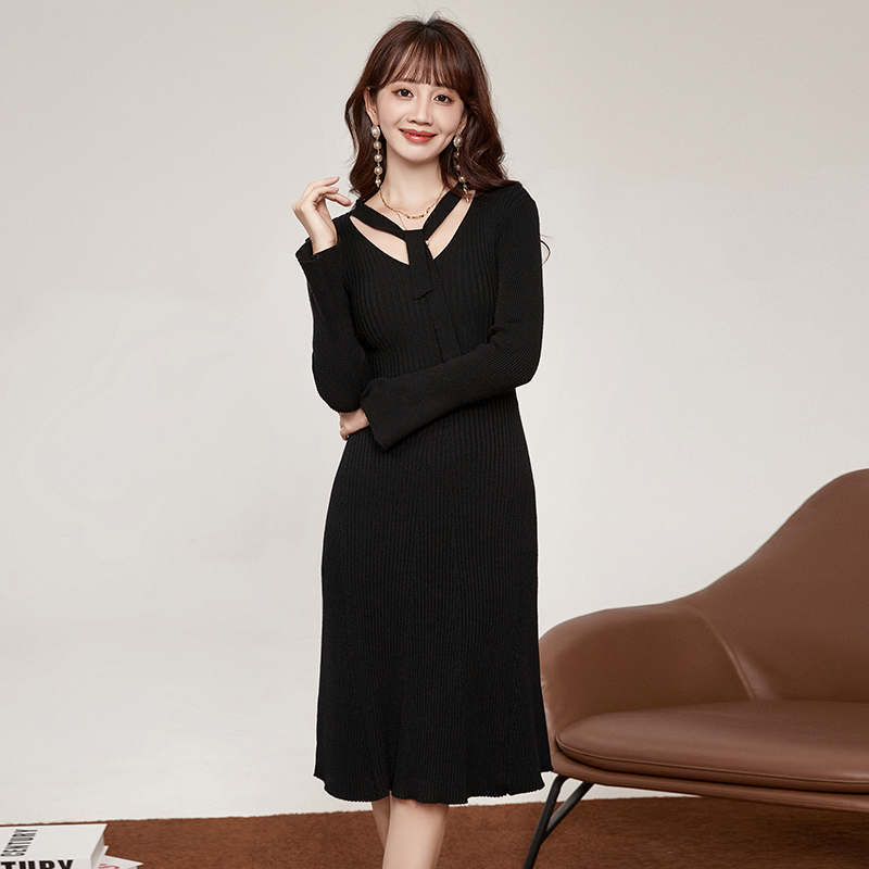 高弹力收腰中裙连衣裙