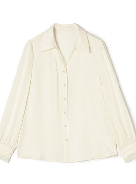 2026年春装Outlets专柜 ZW系列蕾丝拼接长袖上衣单排扣翻领衬衫女